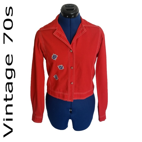 VTG 70s Pat Sandler Red Canvas Jacket Cropped - Picture 1 of 8